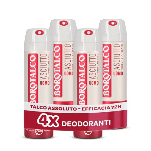 Borotalco Deodorante Uomo Spray Asciutto Ambrato, 4 Pezzi da 150 ml