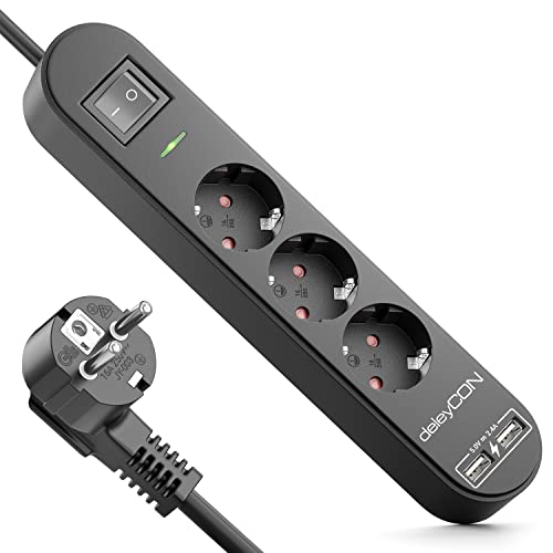 deleyCON Ciabatta Elettrica a 3 Scomparti con 2 Porte USB