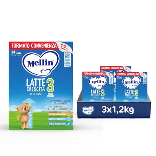 MELLIN 3 Latte di Crescita in Polvere per Bambini 1-2 anni, Confezione 3x1200g