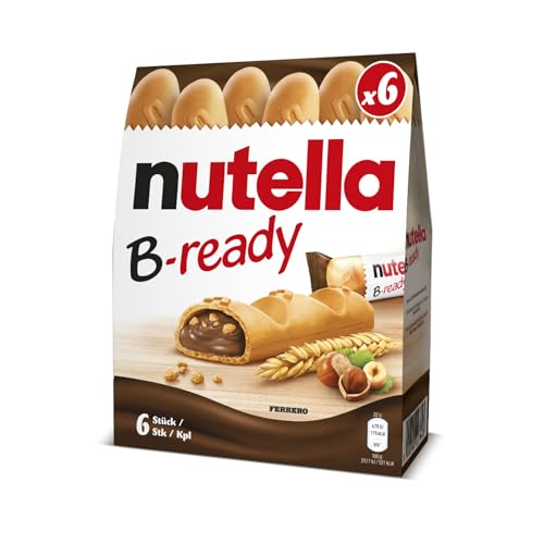 Nutella B-ready - 6 Snack Dolci Monoporzione, Croccante Cialda di Pane con un Cremoso Ripieno di Nutella, 132 gr