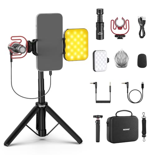NEEWER BASICS PA050 Kit Vlogging per Smartphone con Treppiede Selfie Stick, Microfono e Luce LED