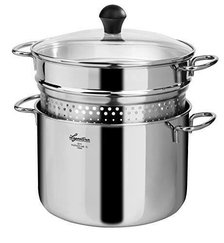 Lagostina Pastaiola In Acciaio Inox 18/10 + Coperchio In Vetro E Cestello Scolapasta, 22 cm