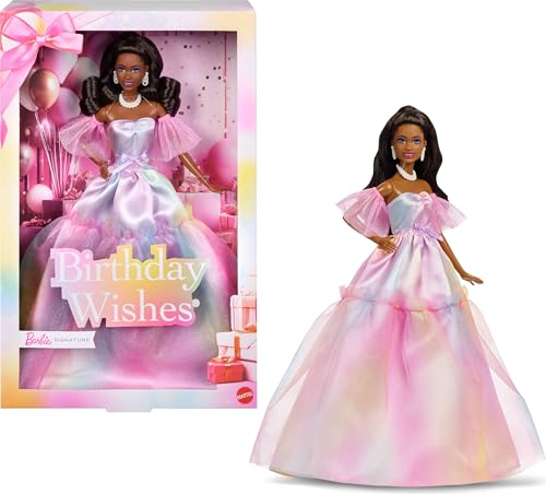 Barbie Signature Birthday Wishes bambola da collezione capelli neri abito arcobaleno pastello