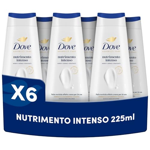 Dove Bagnoschiuma Nutrimento Intenso, Bagnodoccia Idratante, 6 Pezzi da 225 ml