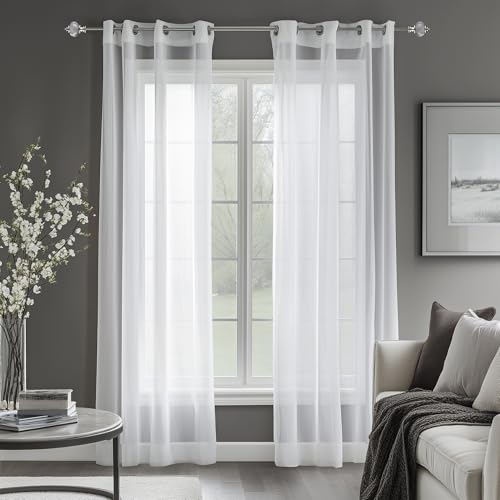 Deconovo Tende Voile Trasparenti in Stile Lino con Occhielli, Set da 2