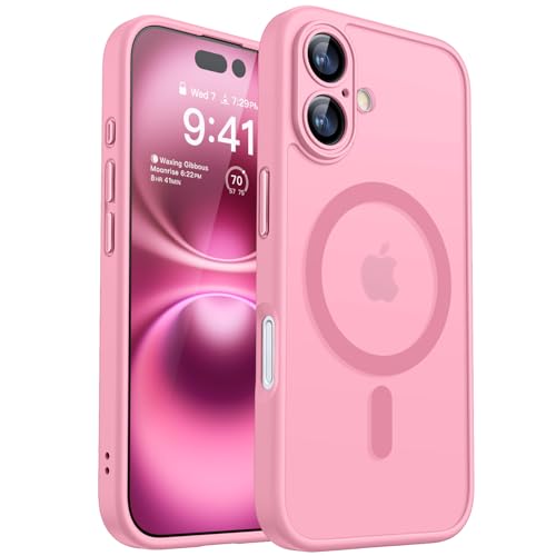 CANSHN Cover Magnetica per iPhone 16, Traslucida Opaca Rosa