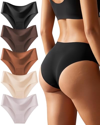ALL OF SHE 5 Pack di Mutande Senza Cuciture Donne a Vita Media scivolamenti Morbidi Mutandine Senza Cuciture Biancheria Intima Donne Multipack XS-XL