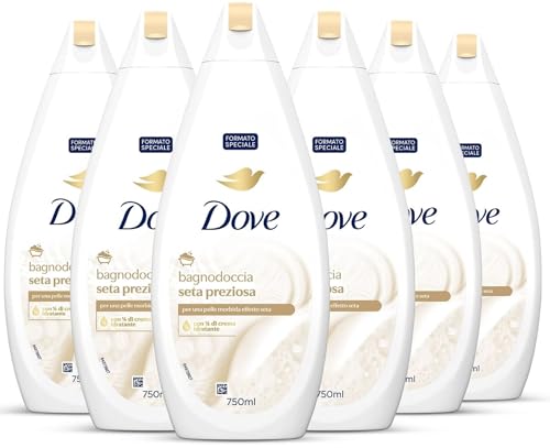 Dove Docciaschiuma Seta Preziosa con 1/4 di Crema Idratante, 6 Pezzi x 750 ml