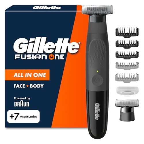 Gillette Fusion One Rasoio Elettrico Uomo Barba e Corpo, 3 Pettini Barba (1,2,5mm) e 1 Pettine Corpo, Testina Oscillante