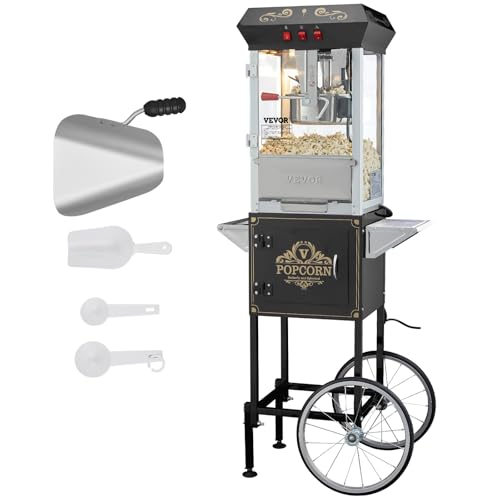 VEVOR Macchina per Popcorn 850 W, Bollitore 0,22 kg, 48 Tazze, Vetro Temperato, Stile Cinema
