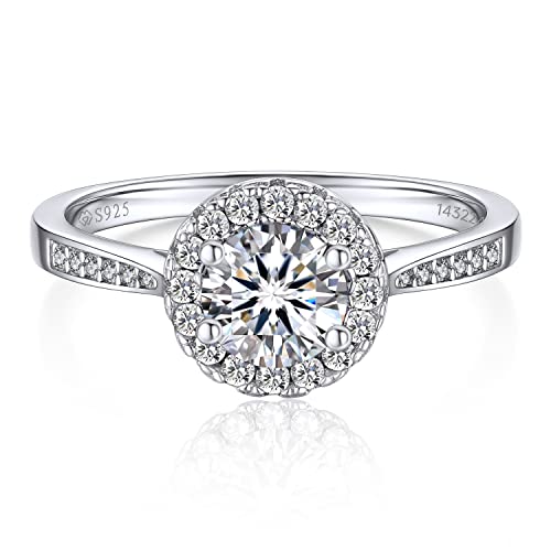 MomentWish Anello Fidanzamento Moissanite 1 Carato VVS1 D Colore Eternità Argento 925