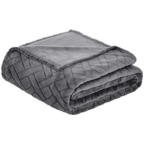 Amazon Basics Copriletto in pile con motivo a rilievo, grigio, x cm