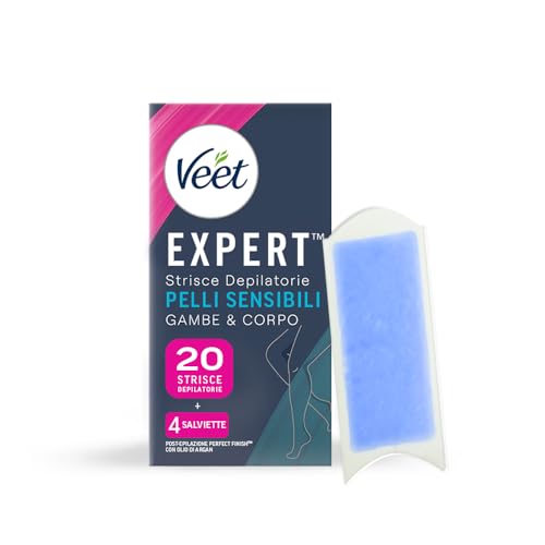 Veet Expert Strisce Depilatorie Corpo e Gambe per Pelli Sensibili, 20 Strisce