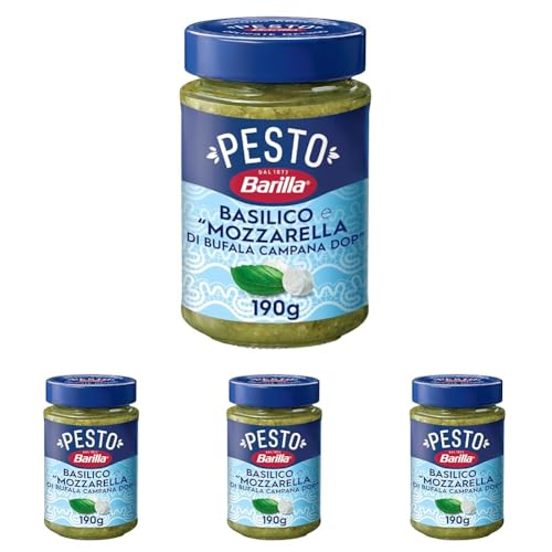 Barilla Pesto Basilico e “Mozzarella di Bufala Campana DOP”, Senza Glutine, Consistenza Vellutata e Gusto Delicato, Sugo Pronto per Pasta, 190 g