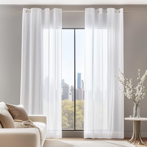 Deconovo Tende in Voile Trasparenti 2 Pezzi 140x260 cm Bianche con Anelli