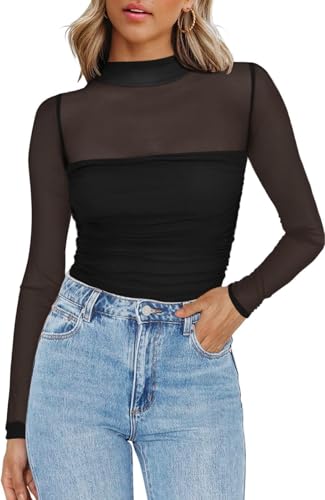 Zeagoo Top Donna in Maglia Trasparente con Rete, Nero