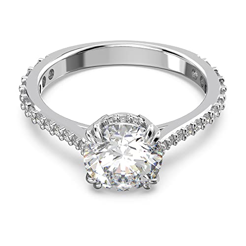 Swarovski Anello cocktail Constella, Taglio tondo, Pavé, Bianco, Placcato
