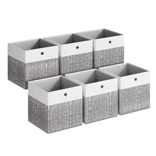SONGMICS Scatole Portaoggetti, Set di 6, Pieghevoli, Bianco Nuvola e Grigio Giunco