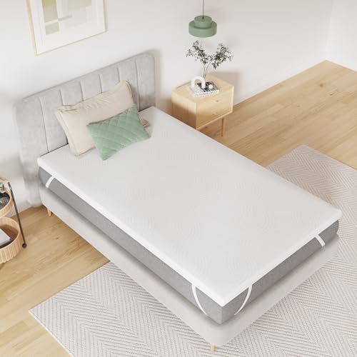 Novilla Materasso Topper 90x190 Altezza 5 cm, Schiuma di Fibra, con Cinghie Elastiche