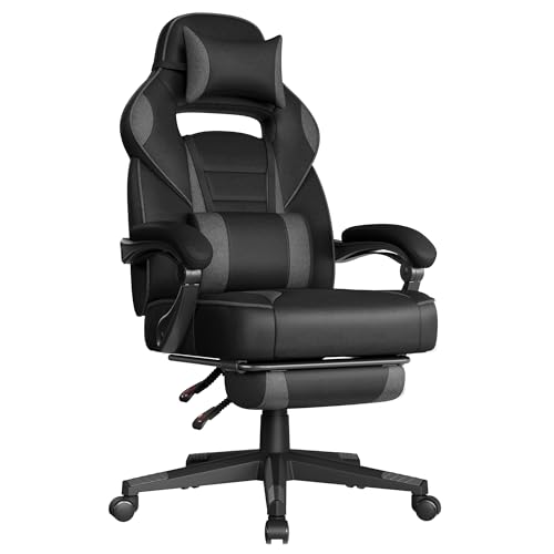SONGMICS Sedia Gaming Ergonomica con Poggiapiedi, Poggiatesta e Cuscino Lombare