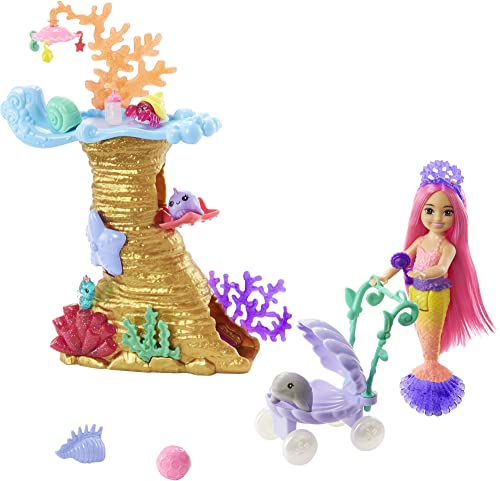 Barbie Chelsea Sirena Playset con cuccioli e barriera corallina