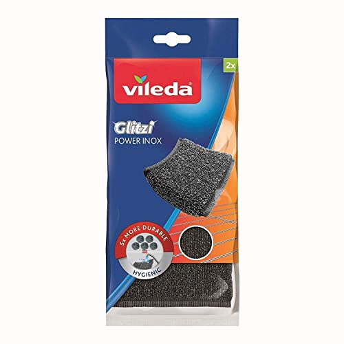Vileda Power Inox Glitzi Paglietta Abrasiva, Antiruggine, Rimuove le Incrostazioni più Difficili