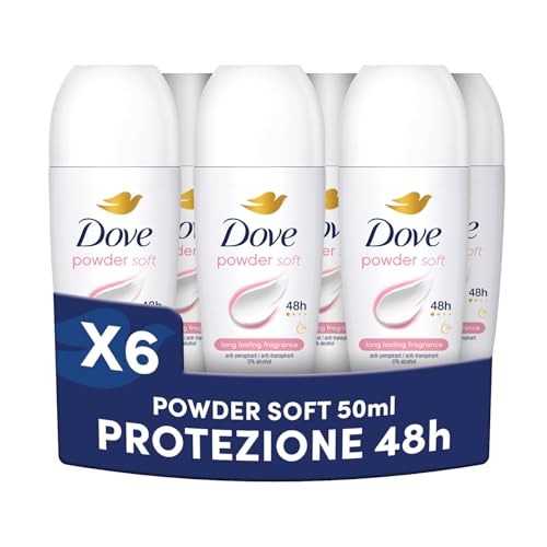 Dove Deodorante Roll On Classic Care Powder Antitraspirante 48H, 6 Pezzi da 50 ml