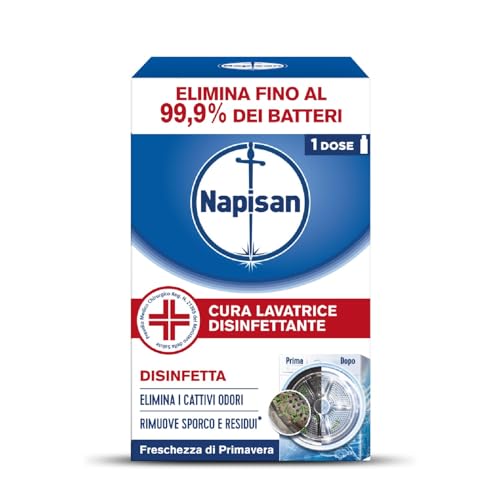 Napisan Cura Lavatrice Disinfettante Freschezza di Primavera, Elimina i Cattivi Odori, Rimuove Sporco e Residui di Sapone, Confezione da