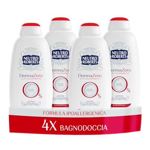 Neutro Roberts Bagnoschiuma Corpo Dermazero Ipoallergenico, 4 Flaconi da 600 ml