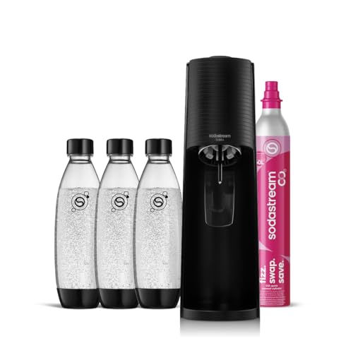 SodaStream Gasatore d’acqua Terra Nero include cilindro di Co2 per realizzare fino a 60 Litri di acqua frizzante, inclusa tre bottiglie da 1 L lavabili in lavastoviglie