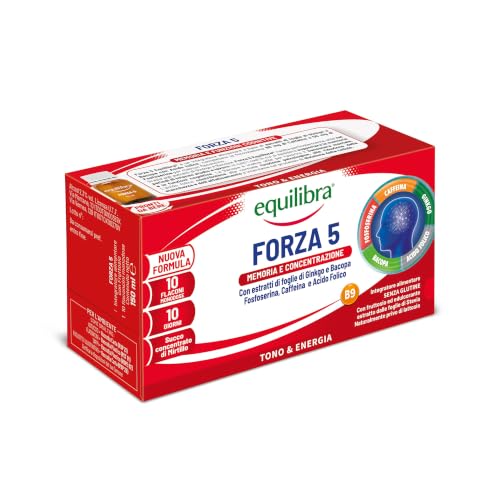 Equilibra Forza 5 Integratore con Ginkgo, Bacopa e Caffeina, 10 Flaconcini