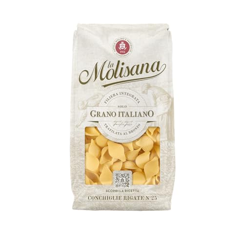 La Molisana, Conchiglie Rigate n. 25, Pasta da Solo Grano Italiano - Trafilata al Bronzo, Ruvida e Tenace con Eccellente Tenuta in Cottura - Confezione da