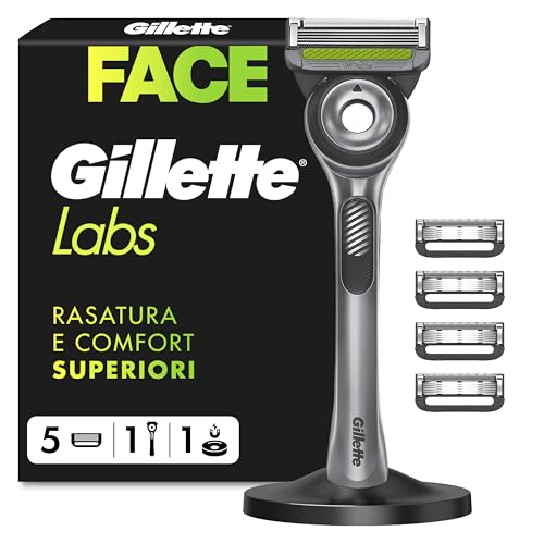 Gillette Labs Rasoio Barba Manuale con Barra Integrata, 5 Lamette e Base Magnetica