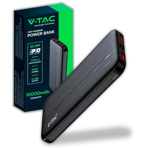 V-TAC Power Bank 10000 mAh con Ricarica Rapida PD 22.5W