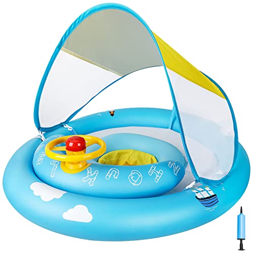 MYCARBON Salvagente Neonato 6 Mesi – 30 Mesi con Parasole Mutandina Regolabile Salvagente Bambini con Pompetta Galleggiante Ciambella per Mare Piscina(
