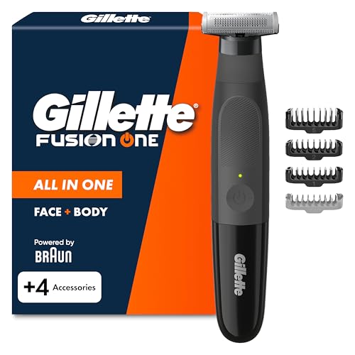 Gillette Fusion One Rasoio Elettrico Uomo, 3 Pettini Barba e 1 Pettine Corpo, Testina Oscillante
