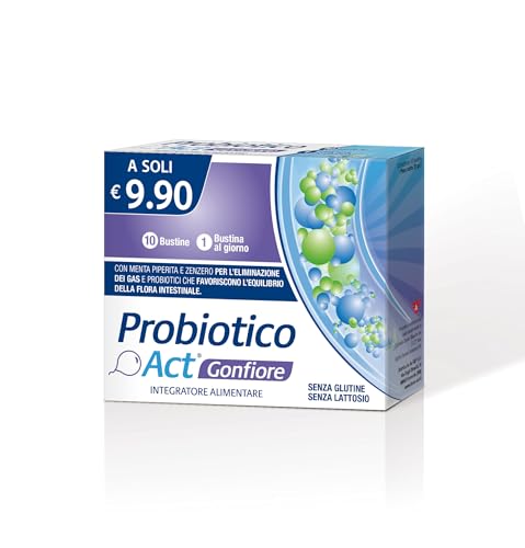 Probiotico Act Gonfiore Integratore Alimentare con 3 Miliardi di Probiotici, 10 Bustine