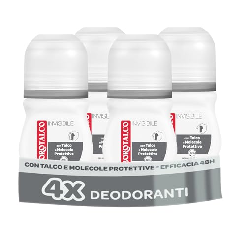 Borotalco Deodorante Roll On Invisibile Grigio Profumo Classico, 4 x 50 ml
