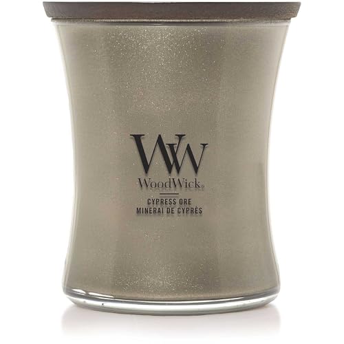 WoodWick Candela profumata Cypress Ore, stoppino scoppiettante, media