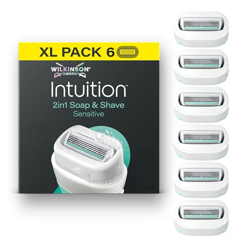 Wilkinson Sword Intuition 2in1 Soap & Shave rasoi da donna pelli sensibili, 6 ricariche