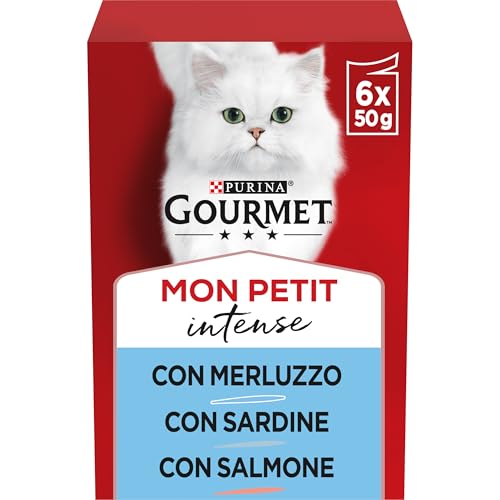 Gourmet Mon Petit Cibo Umido per Gatti Adulti Filettini con Merluzzo, Sardine e Salmone, 48x50g