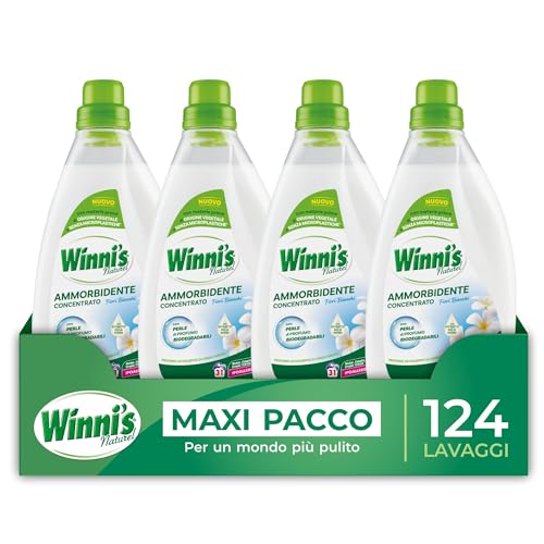 Winni's Ammorbidente Lavatrice Ipoallergenico Concentrato, Fragranza Fiori Bianchi, 124 Lavaggi, 775ml x 4 Confezioni