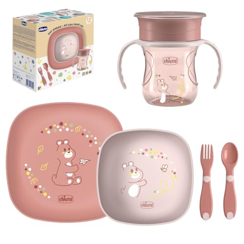 Chicco Set Pappa Svezzamento 12M+ Rosa, 5 Pezzi