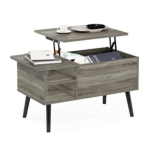 Furinno Jensen Tavolino da Salotto con Gambe in Legno Grigio Rovere Francese