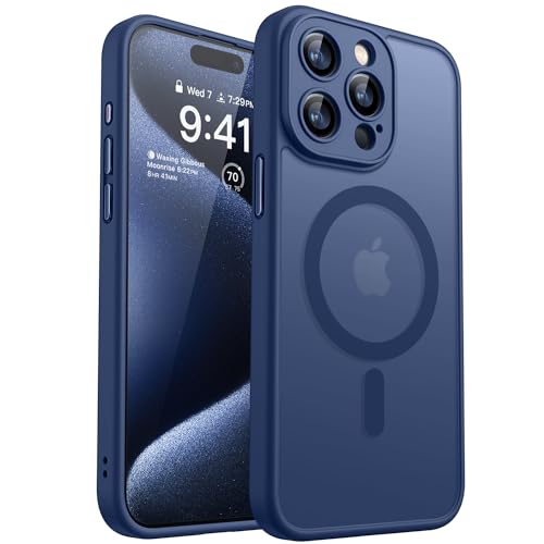 CANSHN Cover Magnetica per iPhone 15 Pro Max, Compatibile MagSafe, Protezione Fotocamera, Blu Profondo