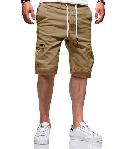 JACKETOWN Pantaloncini Uomo Pantaloncini Cargo Uomo Bermuda in Cotone Pantaloni Casual Estivi Elasticizzati in Vita con Tasche