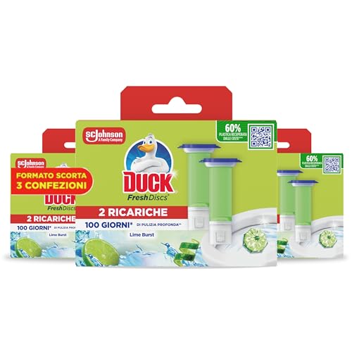Duck Fresh Discs Dischi Gel Igienizzanti WC Fragranza Lime, 36 Dischi (6 Ricariche)