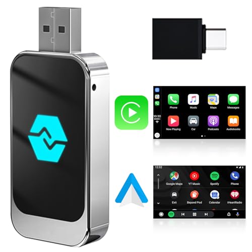 Adattatore Wireless CarPlay e Android Auto, Plug and Play, Compatibile iOS 10+ e Android 11+
