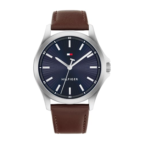 Tommy Hilfiger Orologio Uomo Quarzo Quadrante Blu 43mm Cinturino Pelle Marrone