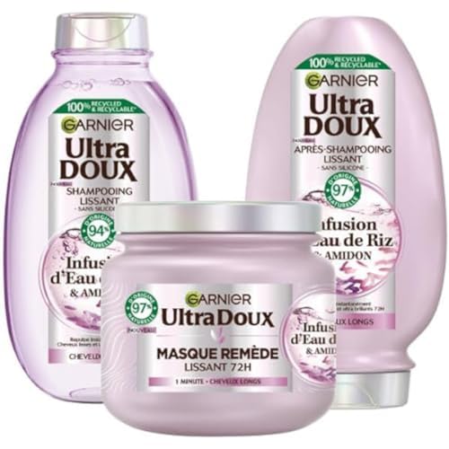 Garnier Ultra Soft Cofanetto Capelli Ribelli con Acqua di Riso, Shampoo+Balsamo+Maschera